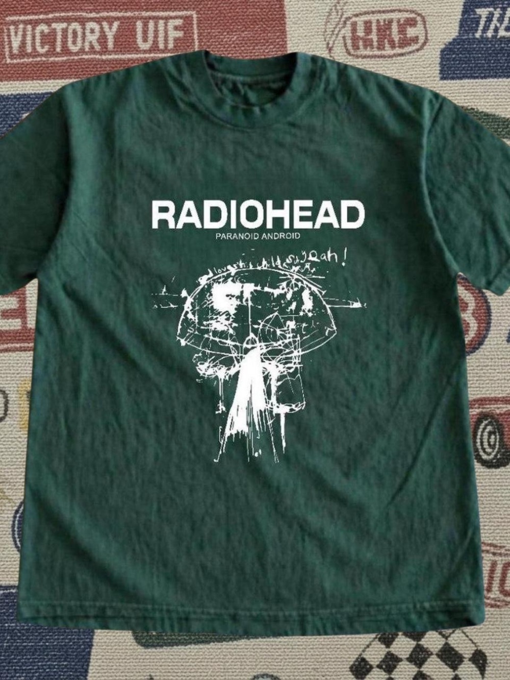 Gildan Radiohead Paranoid Android Tee - Forest Green with White Print
